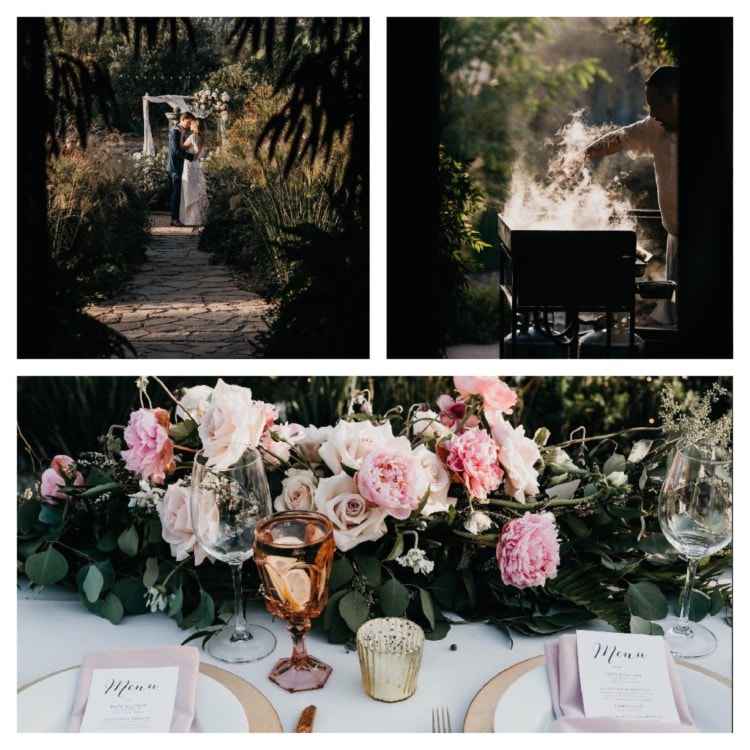 ojai wedding bride and groom with flowers